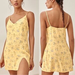 Reformation Marlowe Yellow Floral Mini Slip Dress